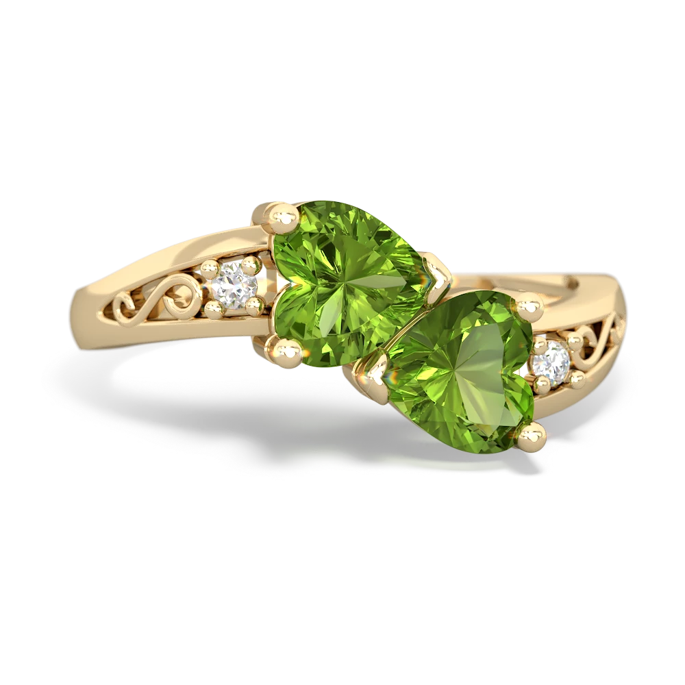 Peridot Snuggling Hearts 14K Yellow Gold ring R2178