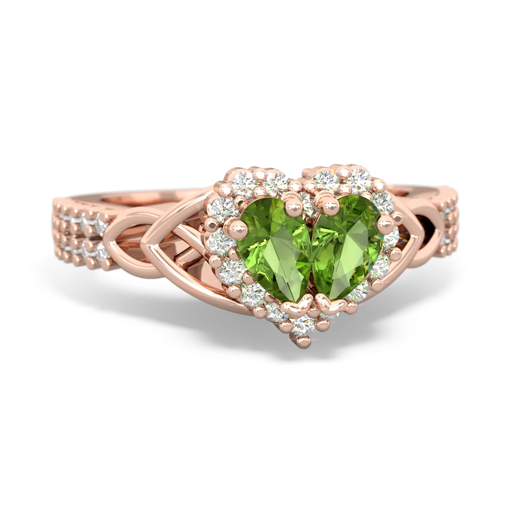 Peridot Celtic Knot Two Hearts As One 14K Rose Gold ring R2644HRT