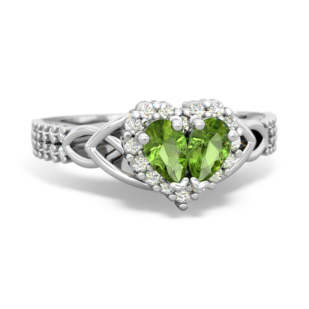 Peridot Celtic Knot Two Hearts As One 14K White Gold ring R2644HRT