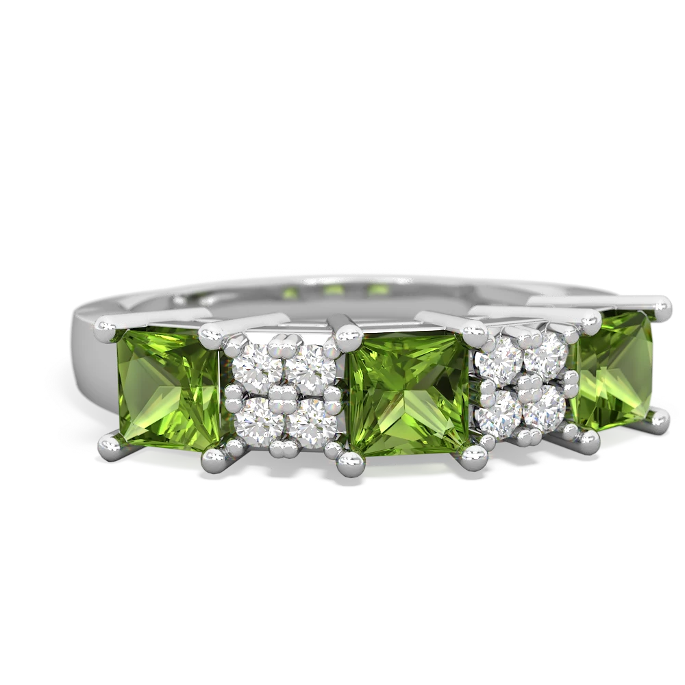 Emerald Three Stone Diamond Cluster 14K White Gold ring R2592