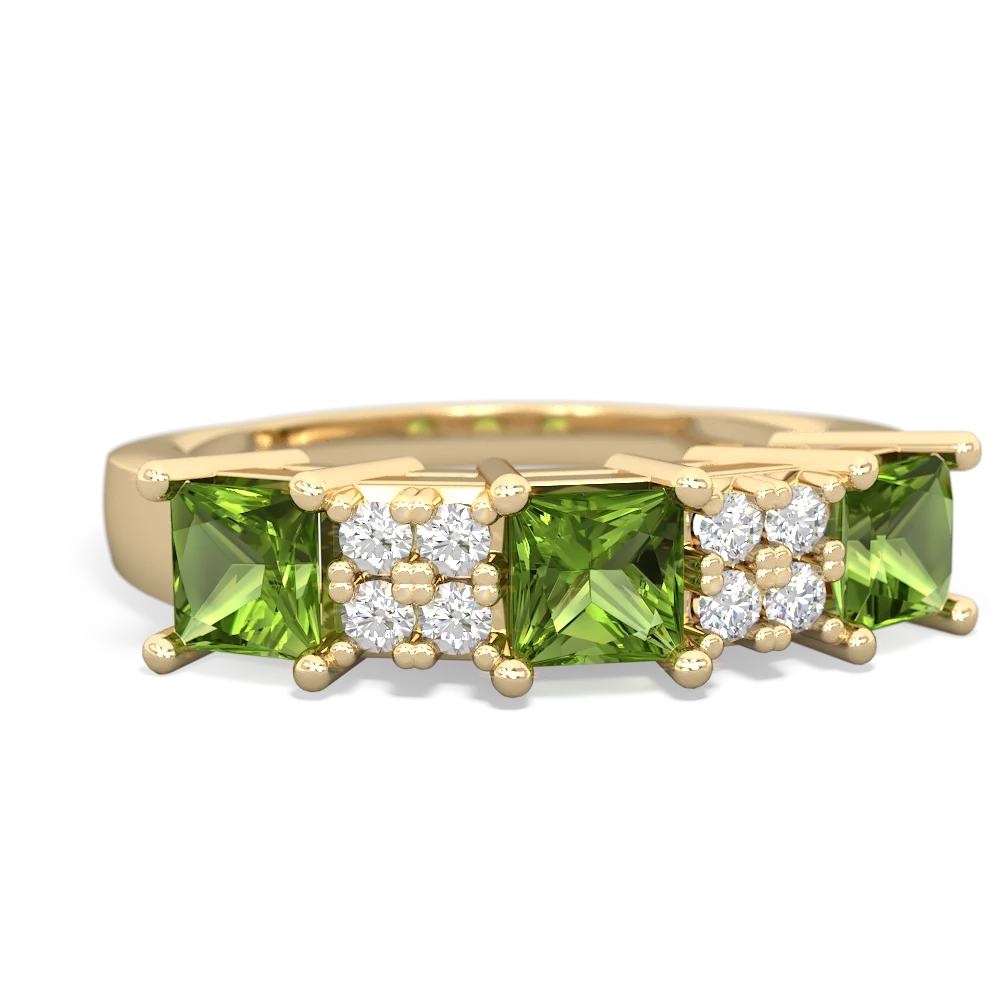 Peridot Three Stone Diamond Cluster 14K Yellow Gold ring R2592