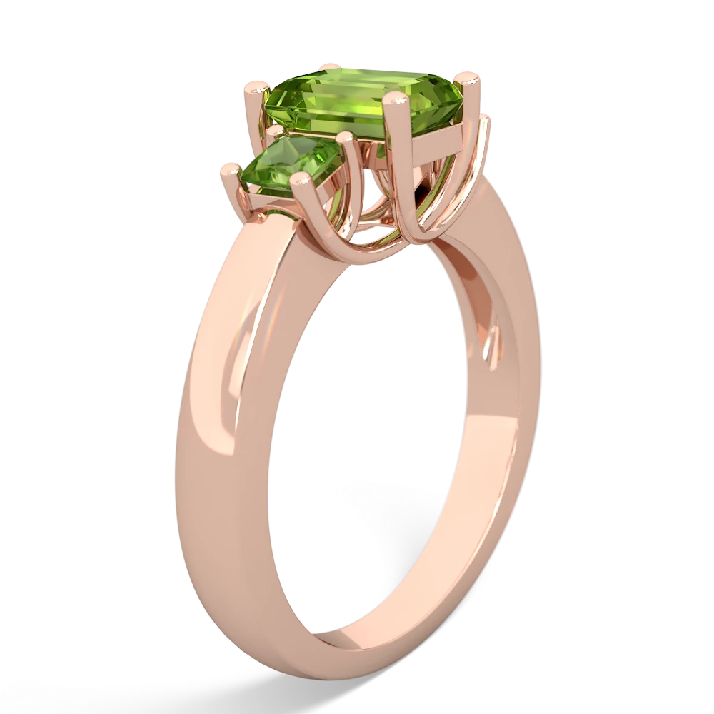 Lab Sapphire Three Stone Emerald-Cut Trellis 14K Rose Gold ring R4021