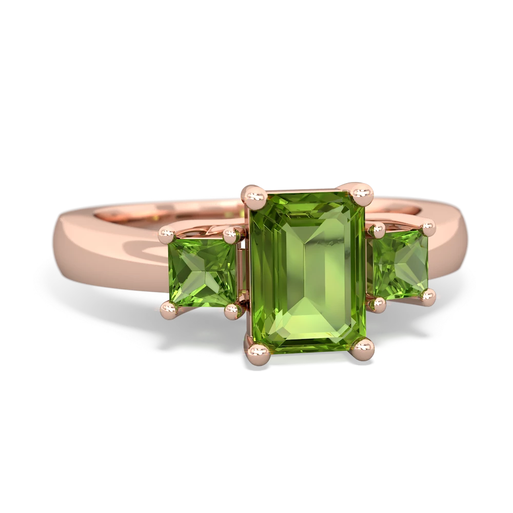 Lab Sapphire Three Stone Emerald-Cut Trellis 14K Rose Gold ring R4021
