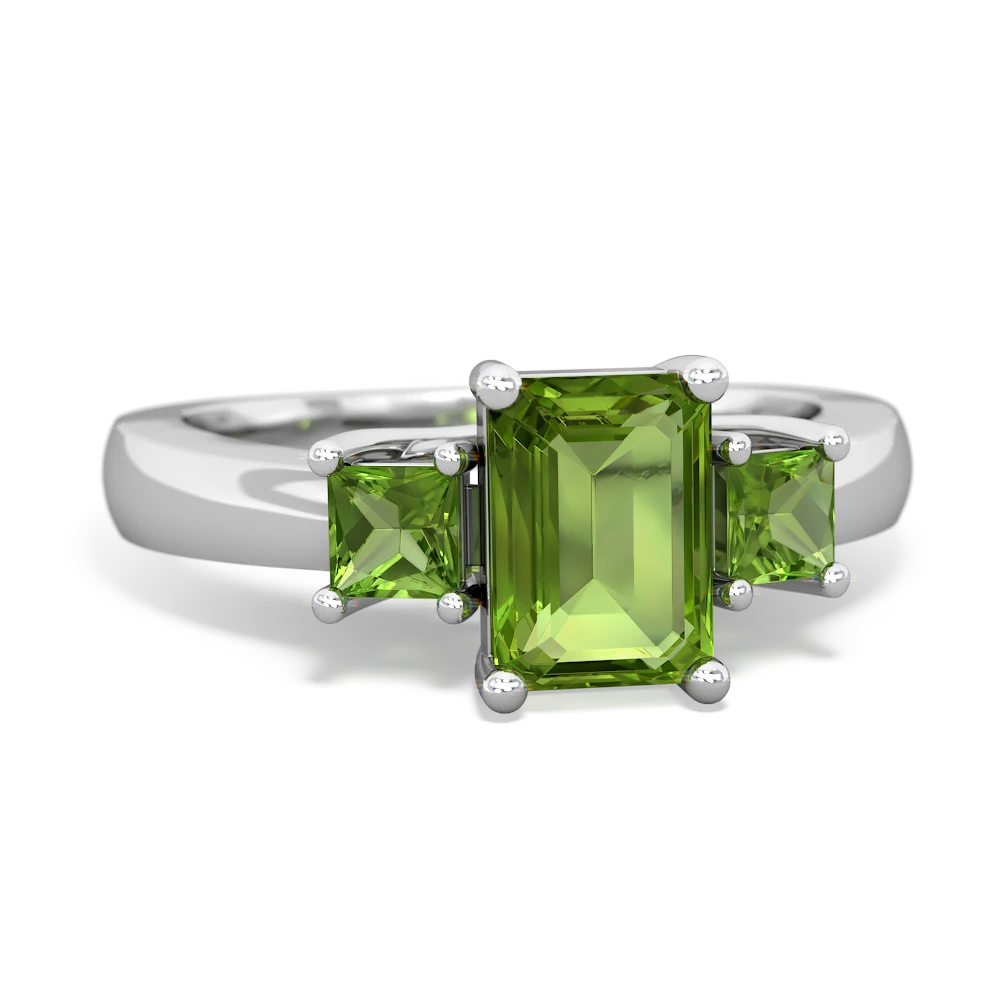 Onyx Three Stone Emerald-Cut Trellis 14K White Gold ring R4021