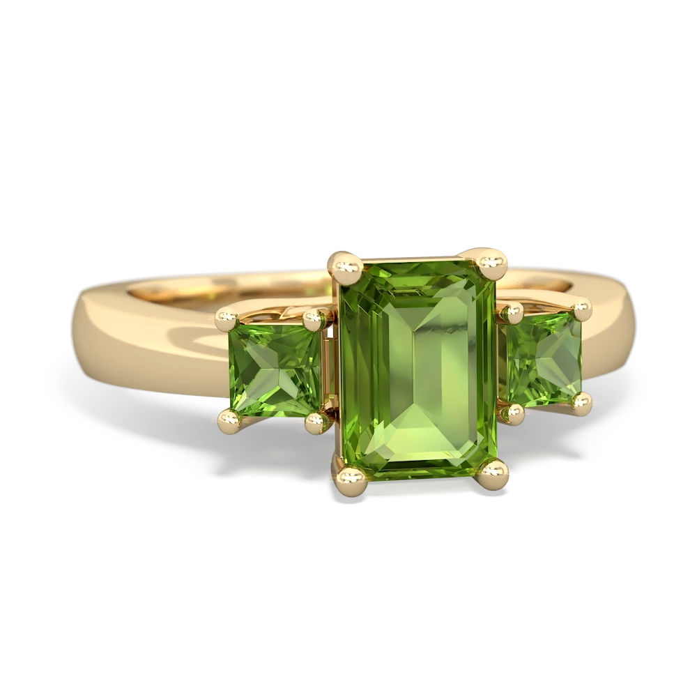 Lab Ruby Three Stone Emerald-Cut Trellis 14K Yellow Gold ring R4021