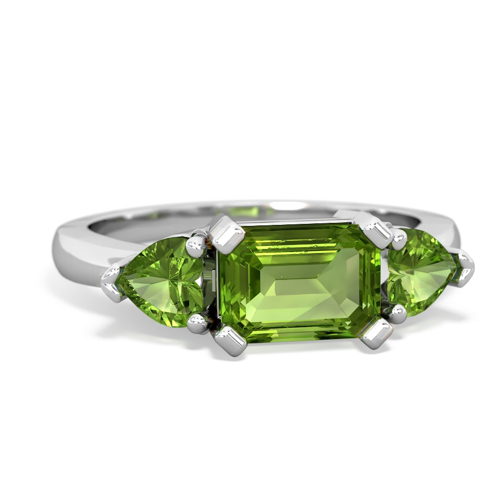 Peridot Three Stone 14K White Gold ring R5235