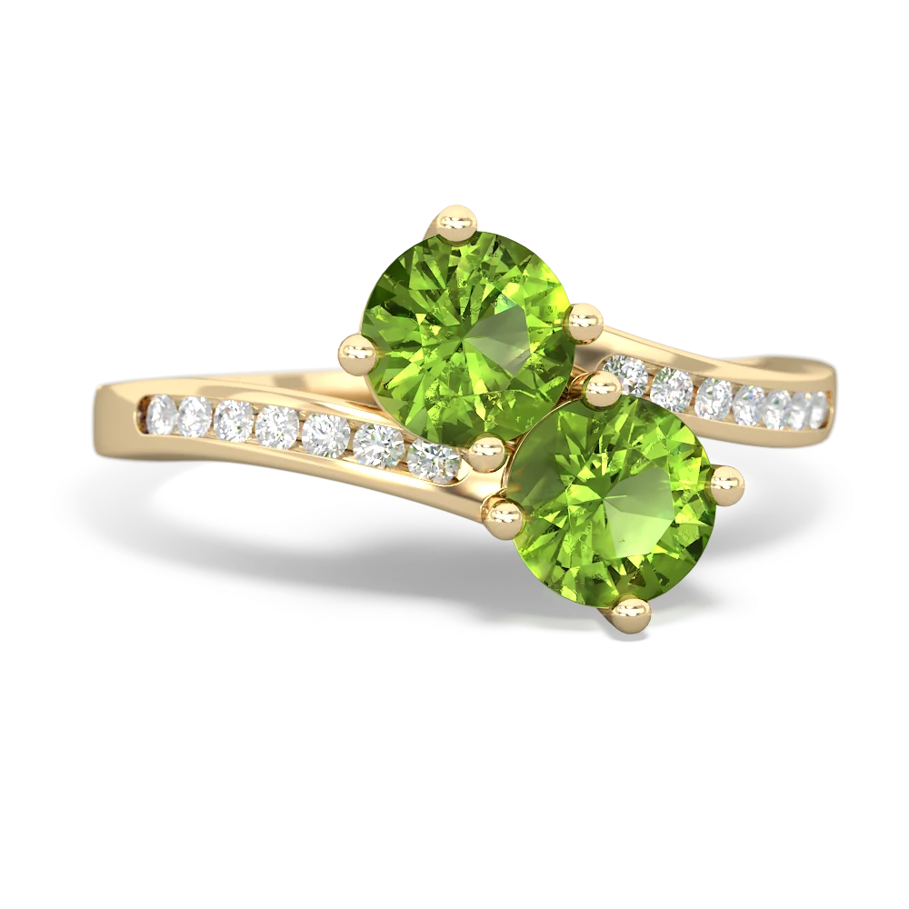 Peridot Channel Set Two Stone 14K Yellow Gold ring R5303