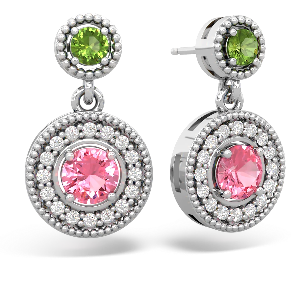 Peridot Halo Dangle 14K White Gold earrings E5319