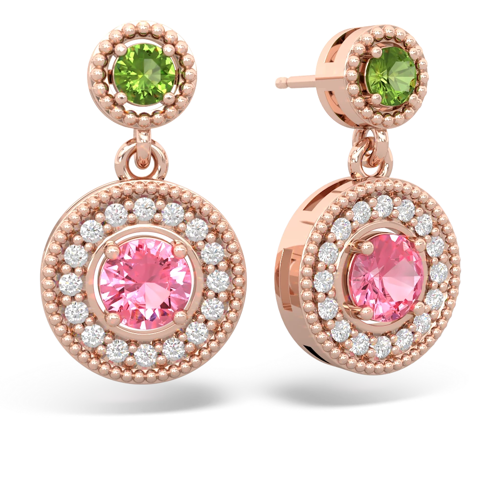 Peridot Halo Dangle 14K Rose Gold earrings E5319