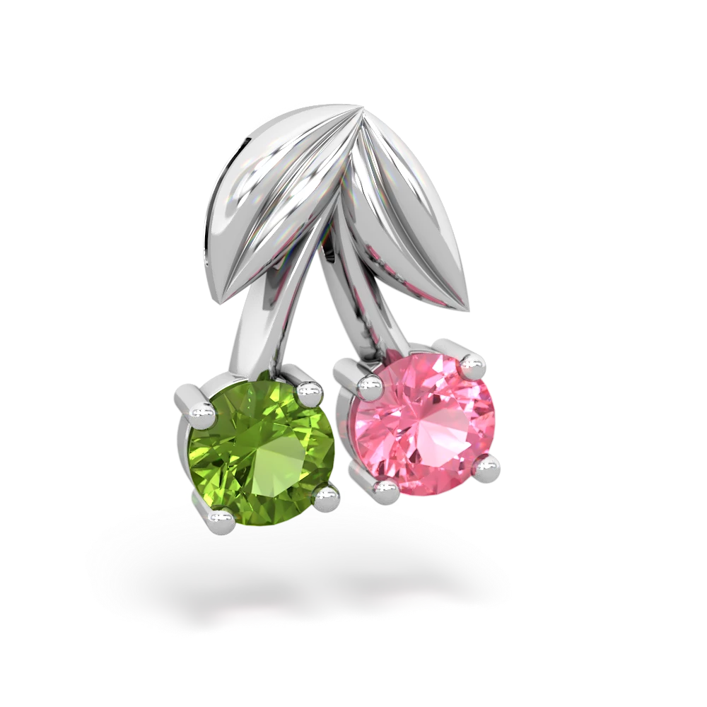 Peridot Sweet Cherries 14K White Gold pendant P7001