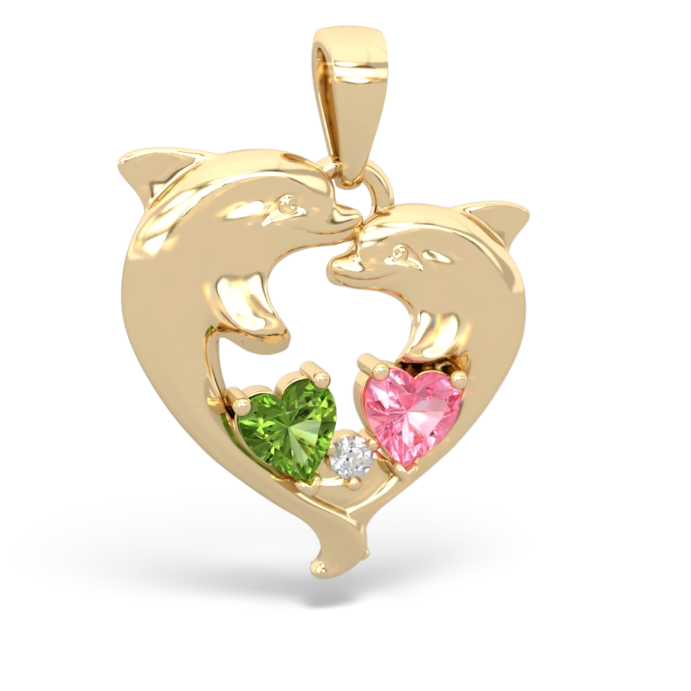 Peridot Dolphin Heart 14K Yellow Gold pendant P5820