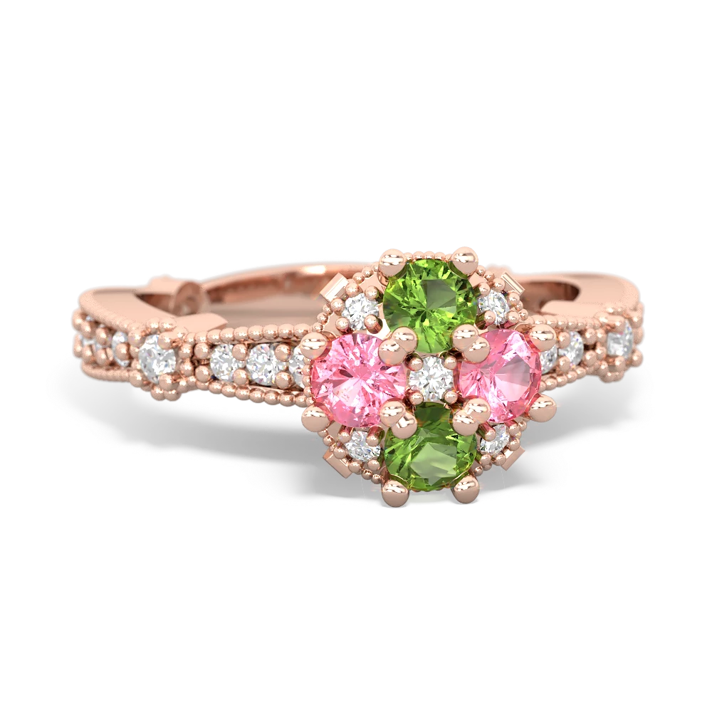 Peridot Sparkling Tiara Cluster 14K Rose Gold ring R26293RD