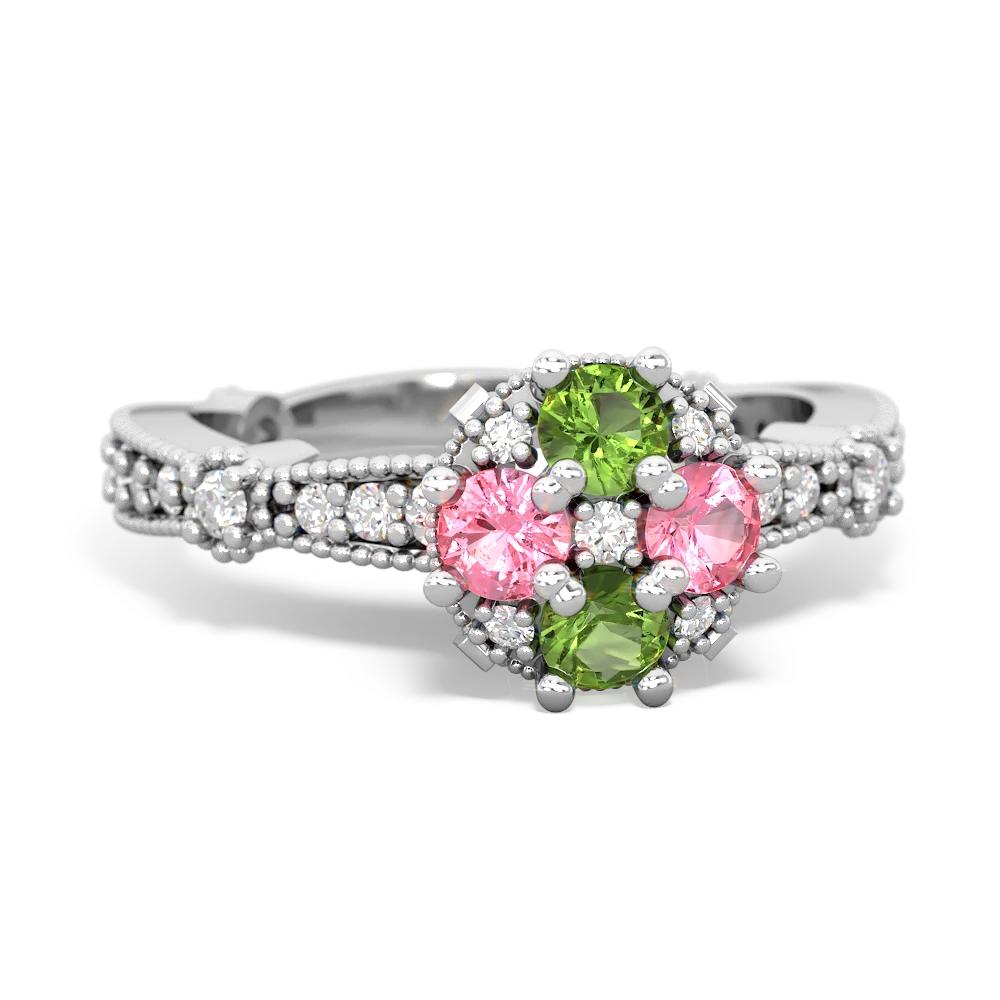 Peridot Sparkling Tiara Cluster 14K White Gold ring R26293RD