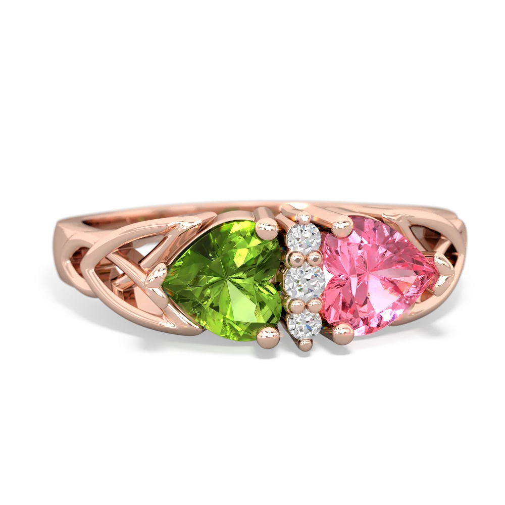 Peridot Celtic Knot Double Heart 14K Rose Gold ring R5040