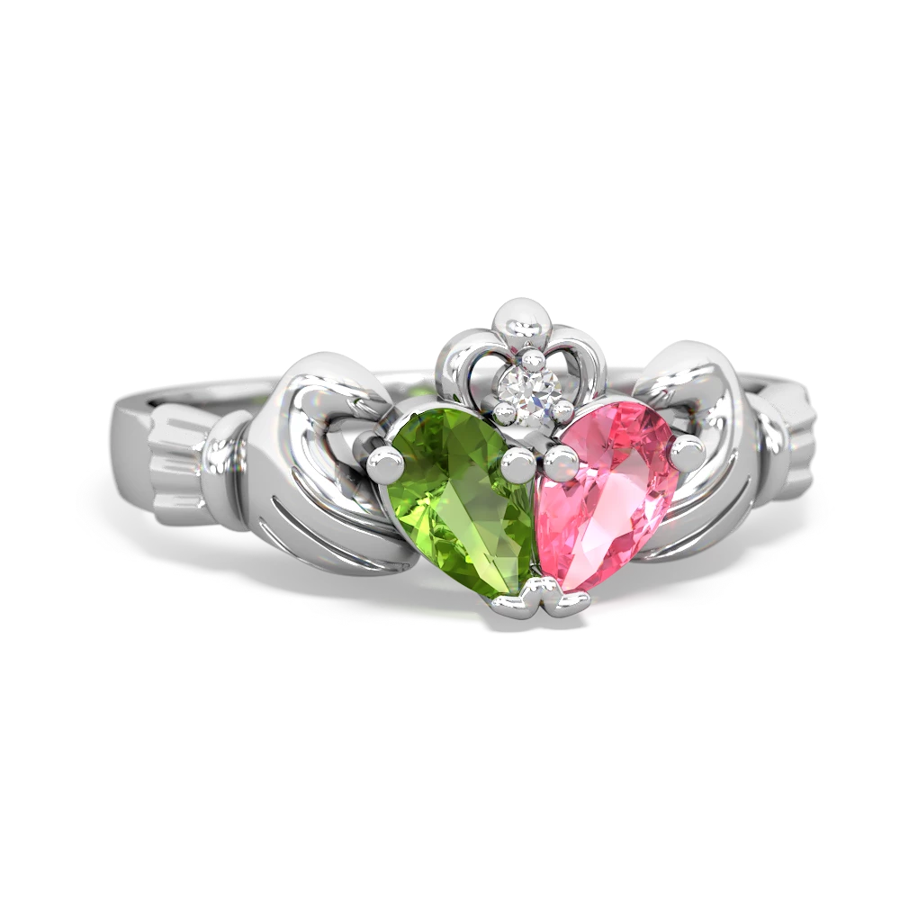 Peridot 'Our Heart' Claddagh 14K White Gold ring R2388