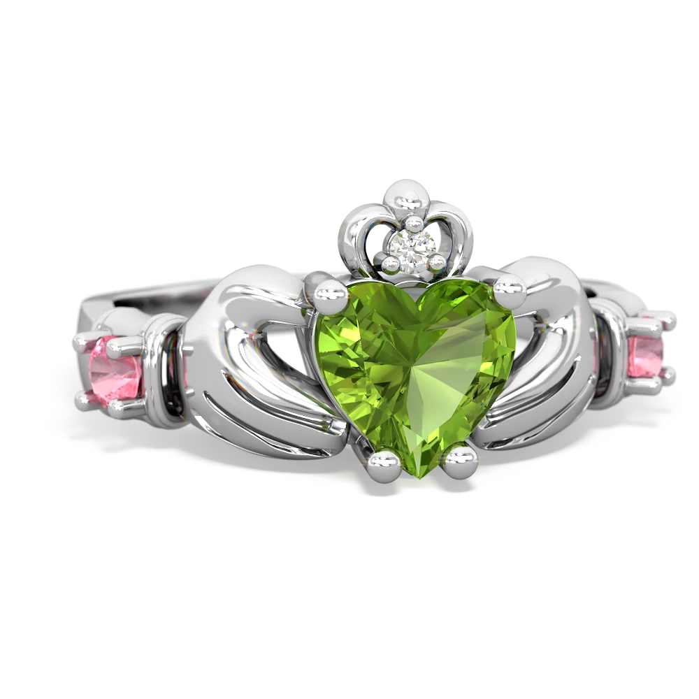 Peridot Claddagh Keepsake 14K White Gold ring R5245