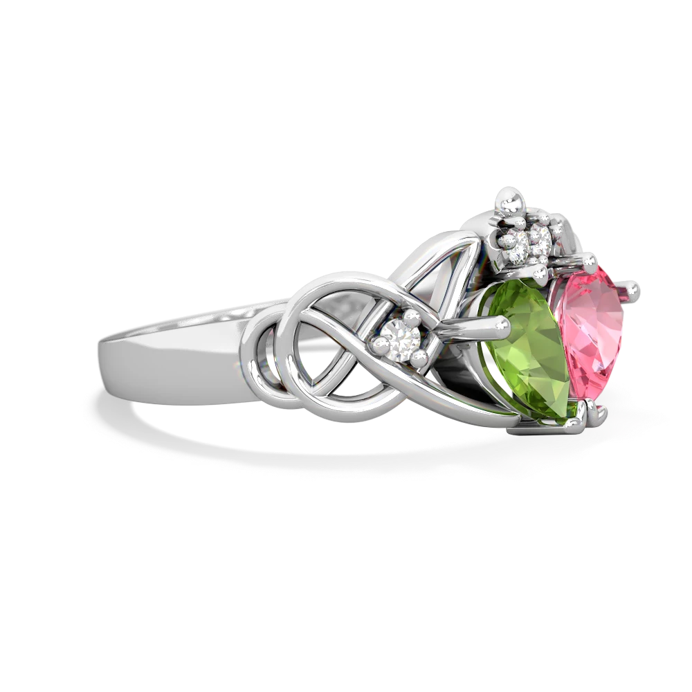 Peridot 'One Heart' Celtic Knot Claddagh 14K White Gold ring R5322