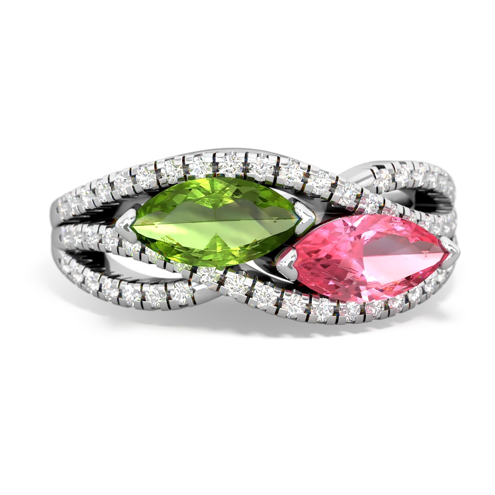 Peridot Diamond Rivers 14K White Gold ring R3070