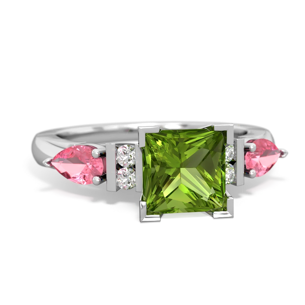 Peridot 6Mm Princess Eternal Embrace Engagement 14K White Gold ring C2002