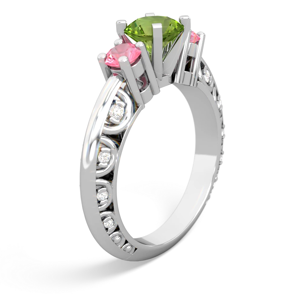 Peridot Art Deco Eternal Embrace Engagement 14K White Gold ring C2003