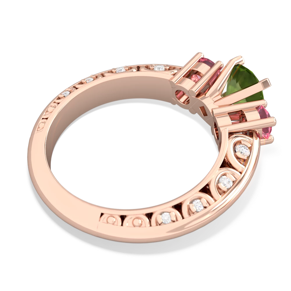 Peridot Art Deco Eternal Embrace Engagement 14K Rose Gold ring C2003