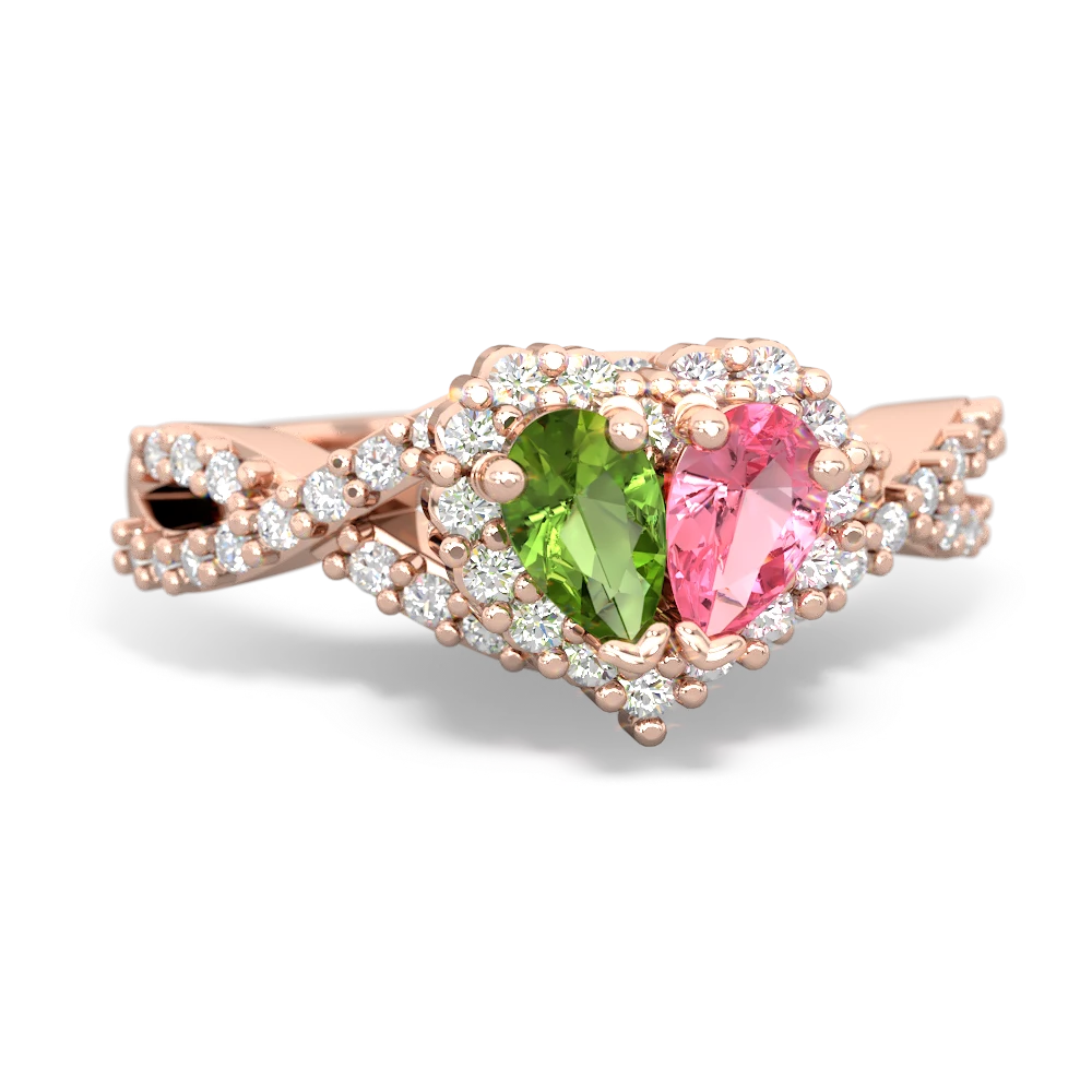 Peridot Diamond Twist 'One Heart' 14K Rose Gold ring R2640HRT