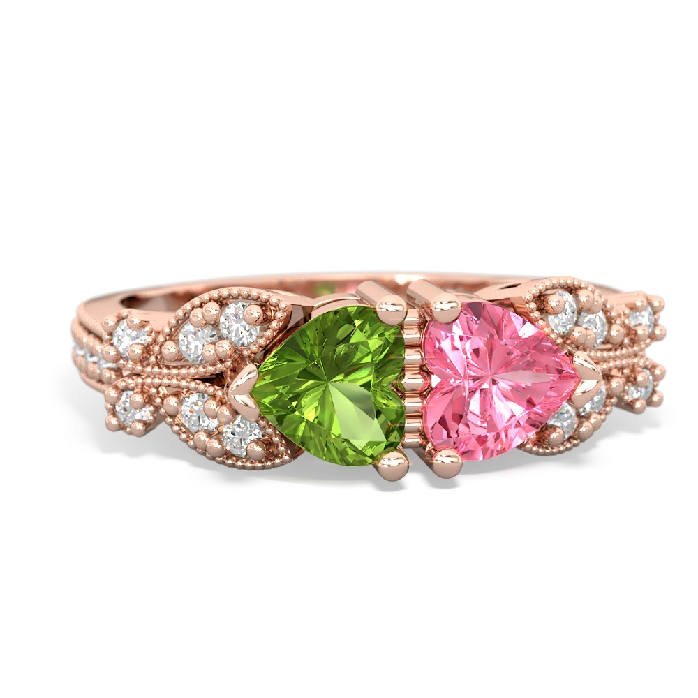 Peridot Diamond Butterflies 14K Rose Gold ring R5601