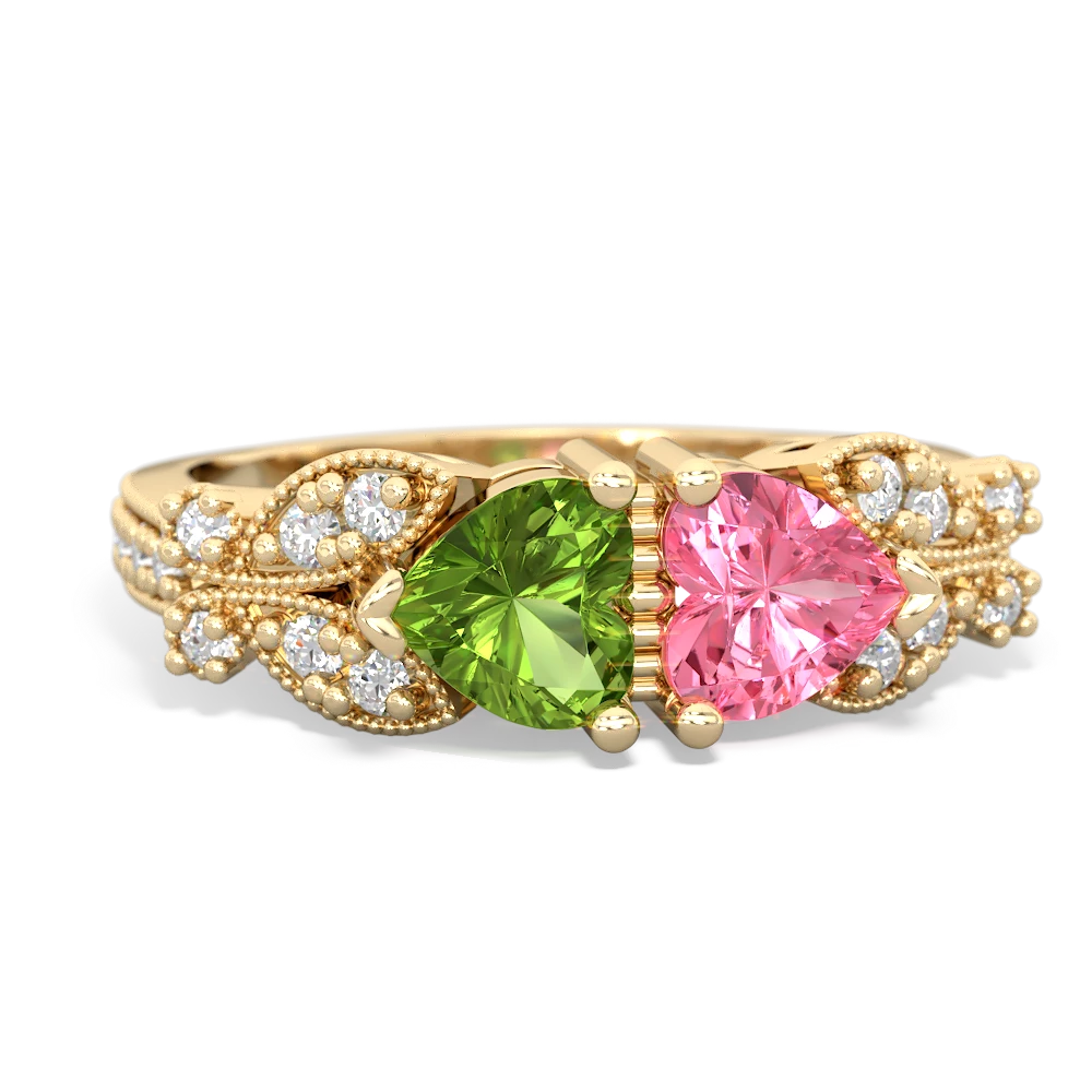 Peridot Diamond Butterflies 14K Yellow Gold ring R5601