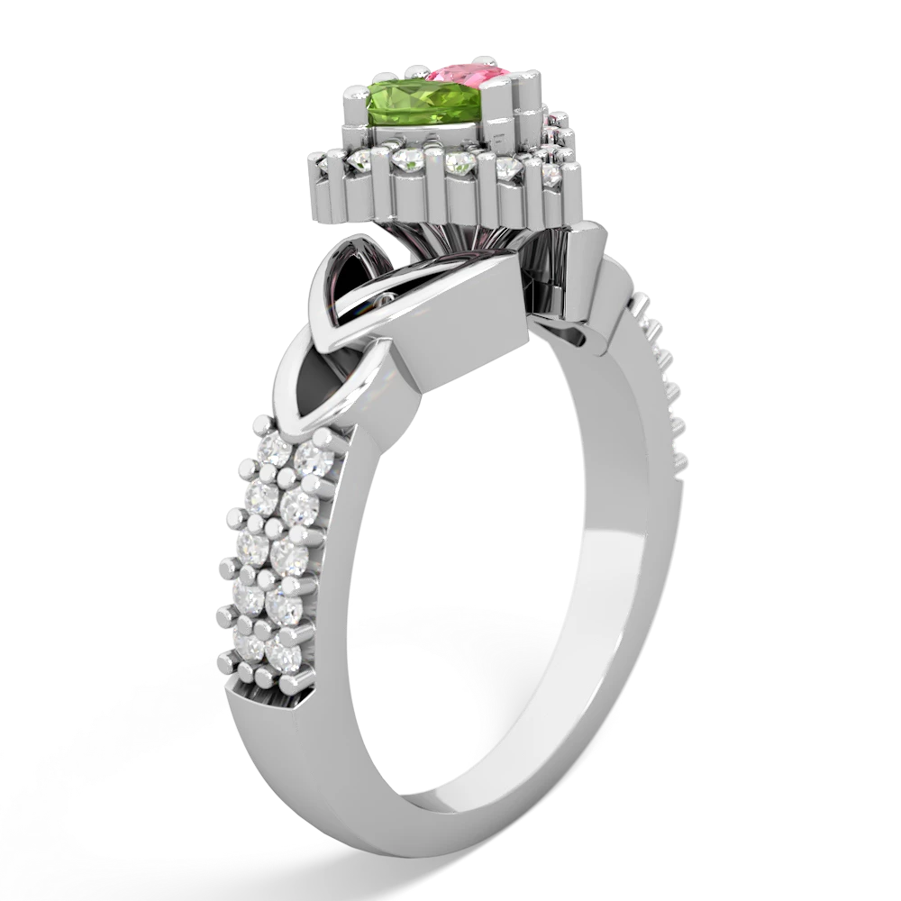 Peridot Celtic Knot Two Hearts As One 14K White Gold ring R2644HRT