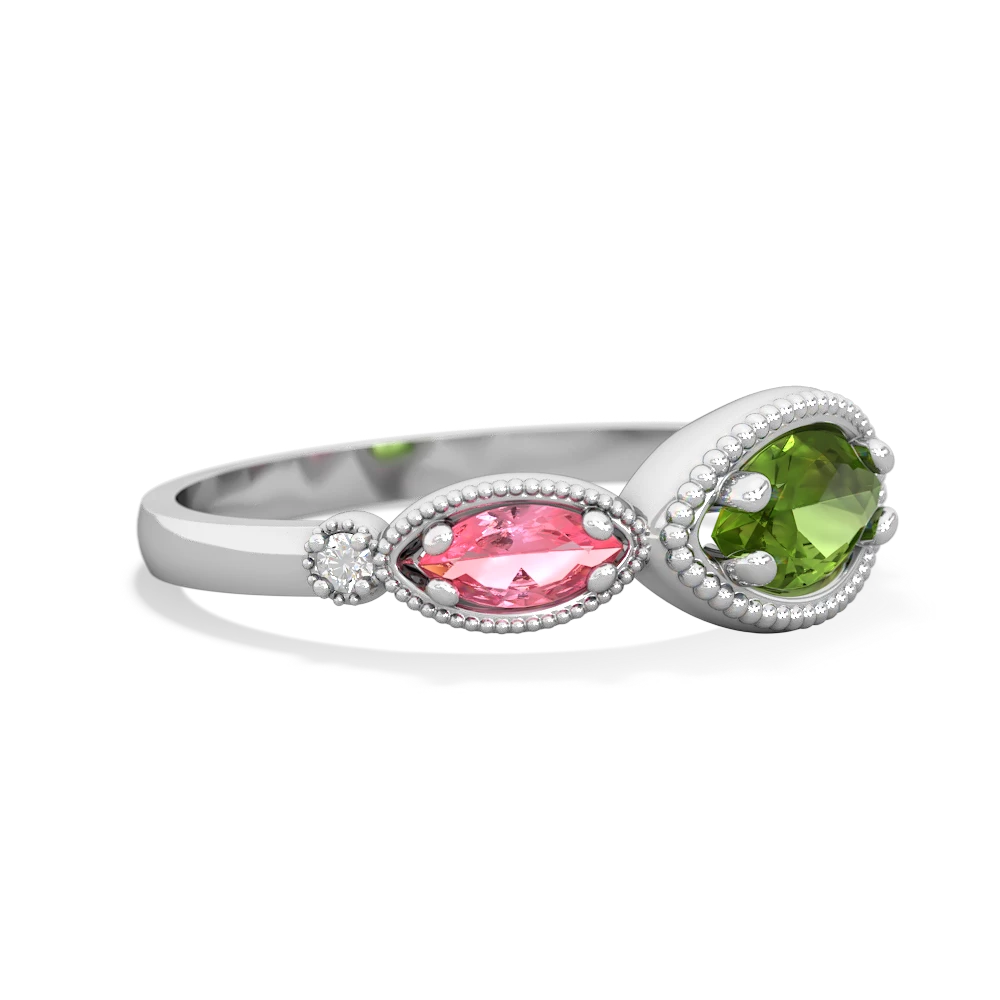 Peridot Milgrain Marquise 14K White Gold ring R5700