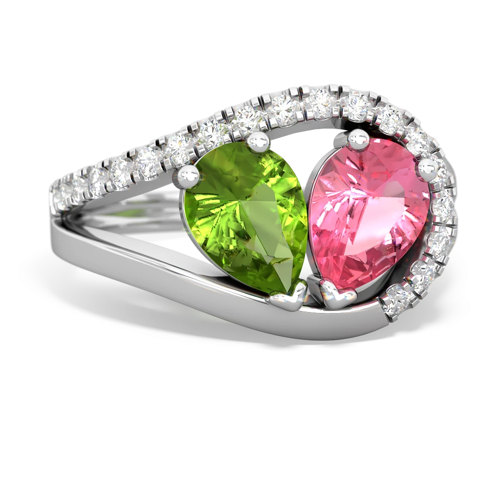 Peridot Nestled Heart Keepsake 14K White Gold ring R5650
