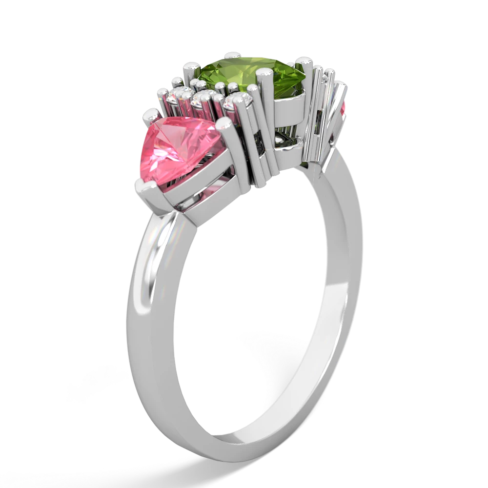 Peridot Antique Style Three Stone 14K White Gold ring R2186