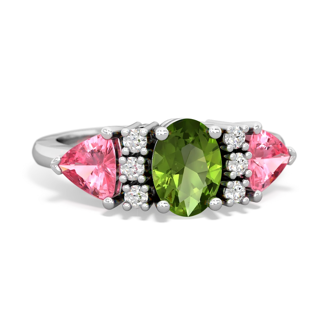 Peridot Antique Style Three Stone 14K White Gold ring R2186