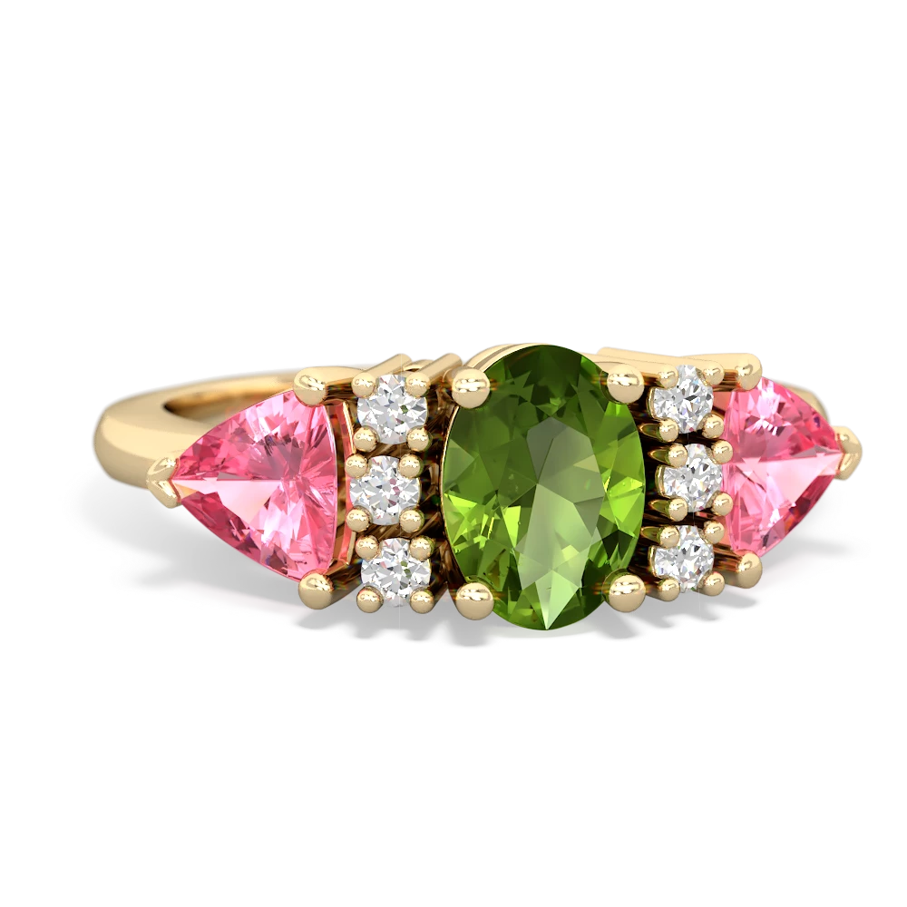 Peridot Antique Style Three Stone 14K Yellow Gold ring R2186