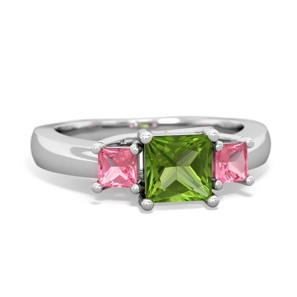 Peridot Three Stone Trellis 14K White Gold ring R4015