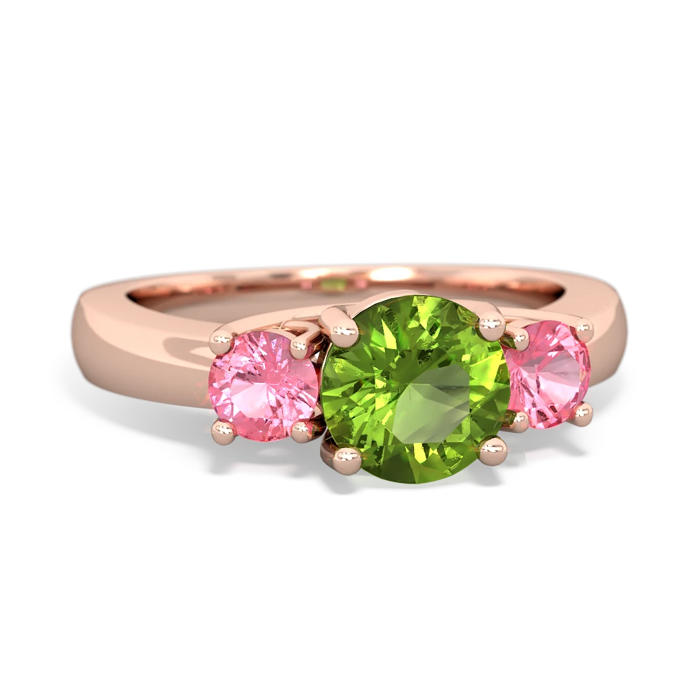 Peridot Three Stone Round Trellis 14K Rose Gold ring R4018