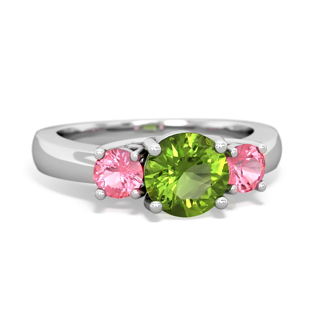 Peridot Three Stone Round Trellis 14K White Gold ring R4018