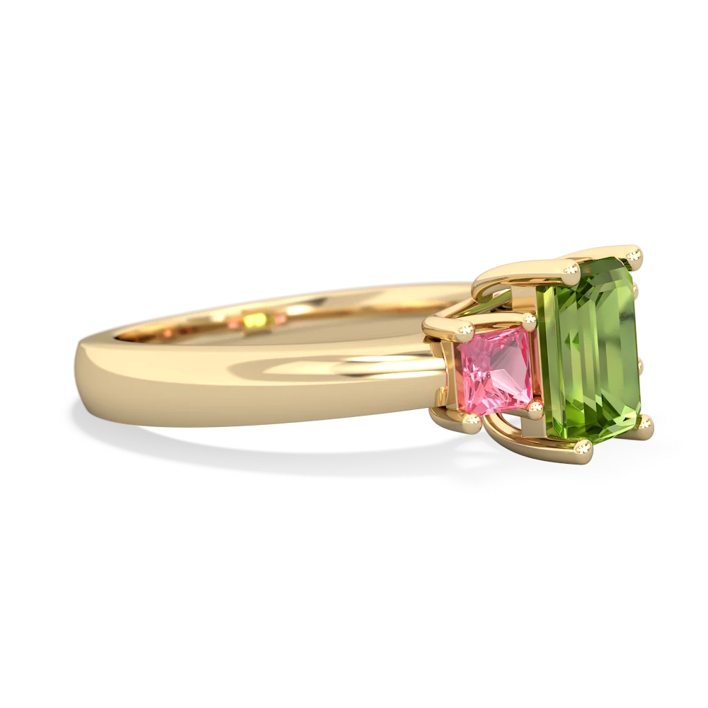 Peridot Three Stone Emerald-Cut Trellis 14K Yellow Gold ring R4021