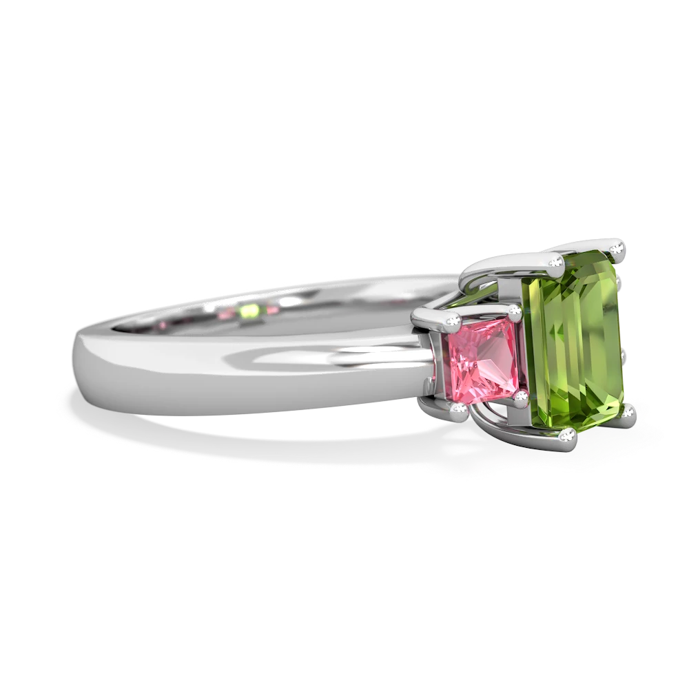 Peridot Three Stone Emerald-Cut Trellis 14K White Gold ring R4021