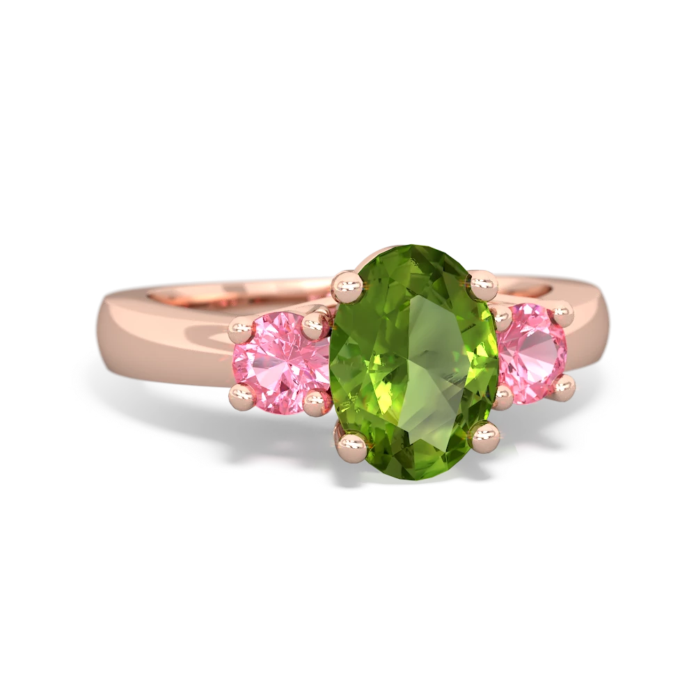 Peridot Three Stone Oval Trellis 14K Rose Gold ring R4024