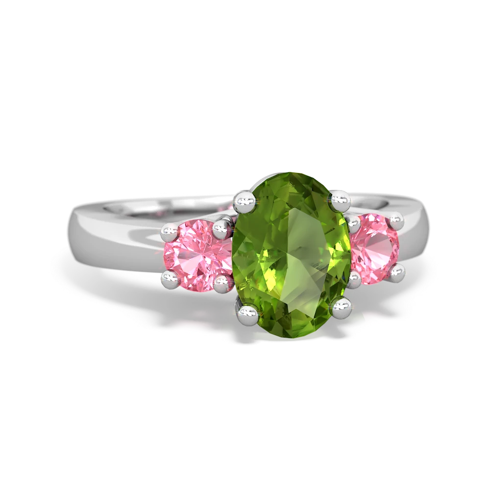 Peridot Three Stone Oval Trellis 14K White Gold ring R4024