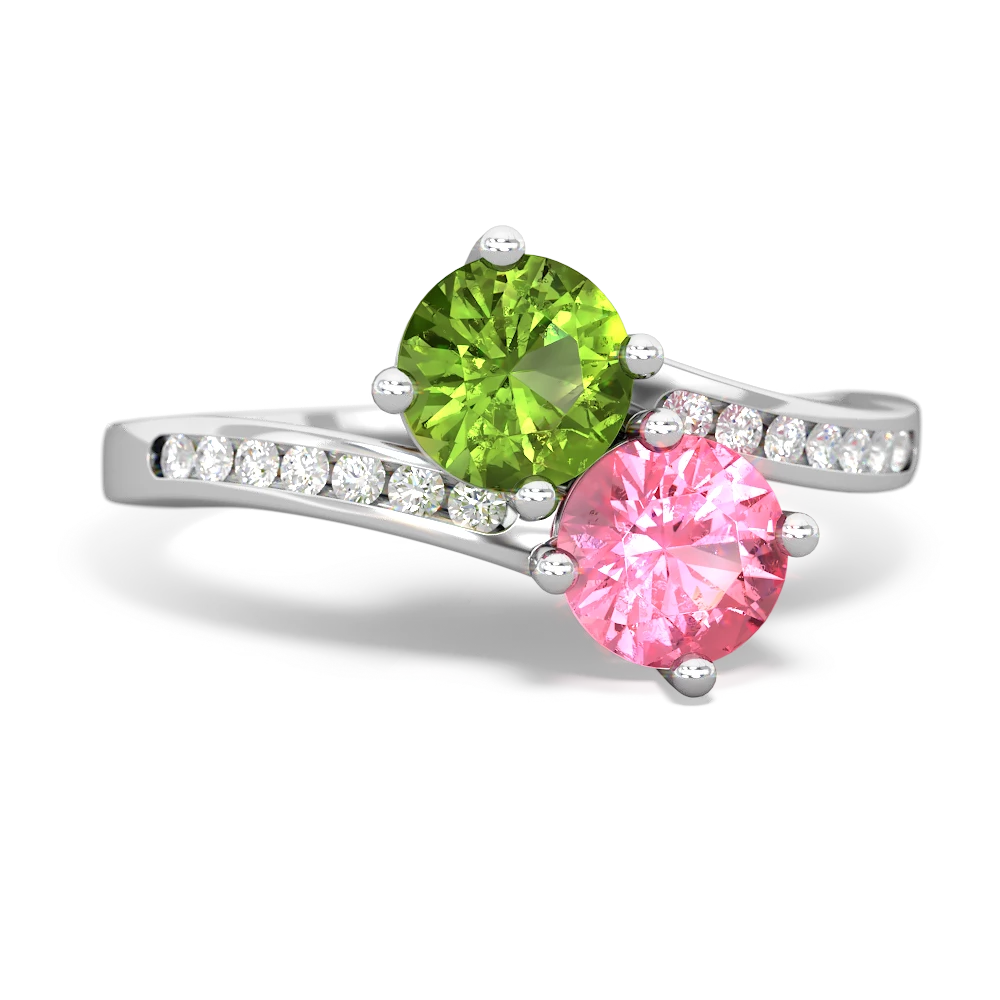 Peridot Channel Set Two Stone 14K White Gold ring R5303