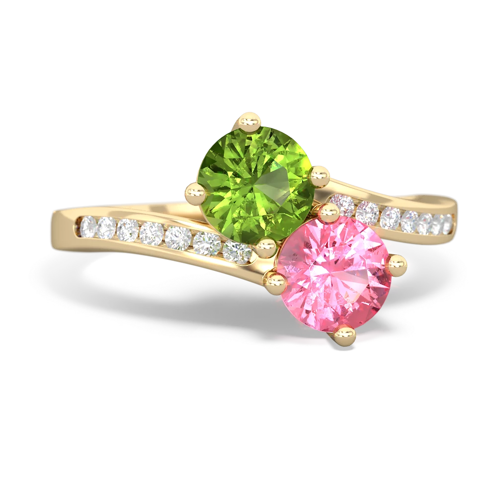 Peridot Channel Set Two Stone 14K Yellow Gold ring R5303