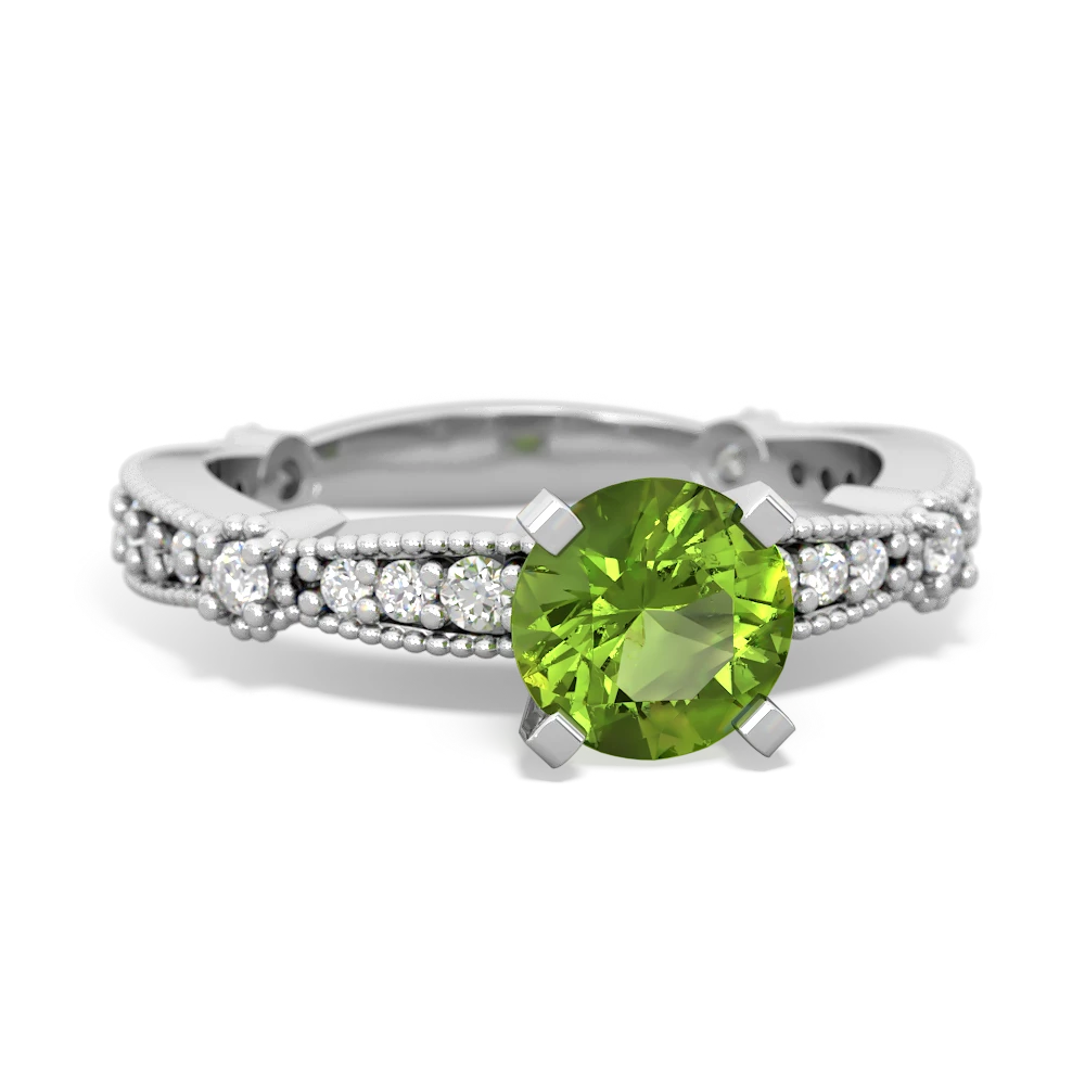 Peridot Sparkling Tiara 6Mm Round 14K White Gold ring R26296RD