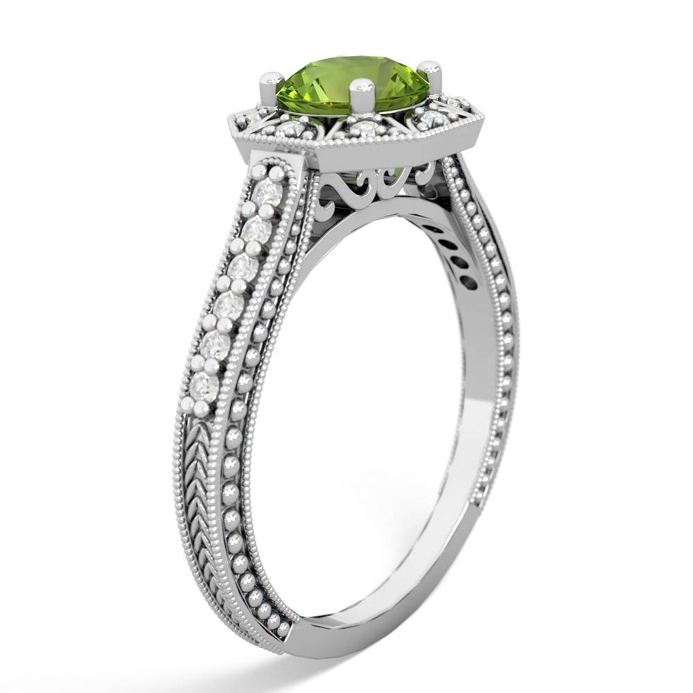 Peridot Art-Deco Starburst 14K White Gold ring R5520