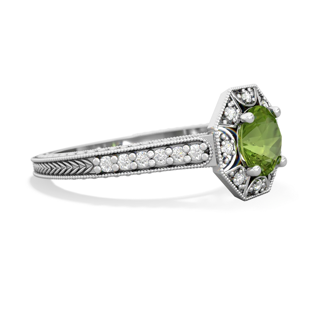 Peridot Art-Deco Starburst 14K White Gold ring R5520