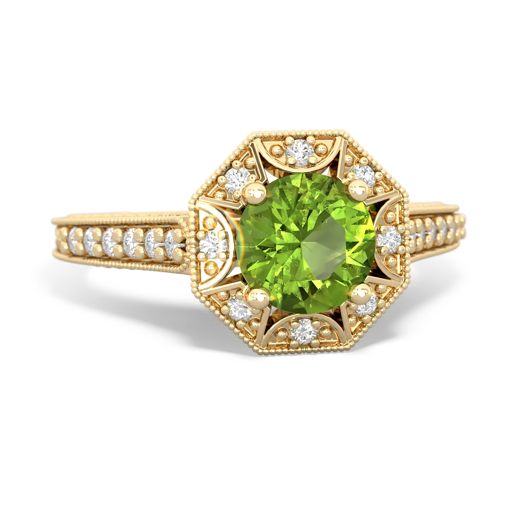 Peridot Art-Deco Starburst 14K Yellow Gold ring R5520