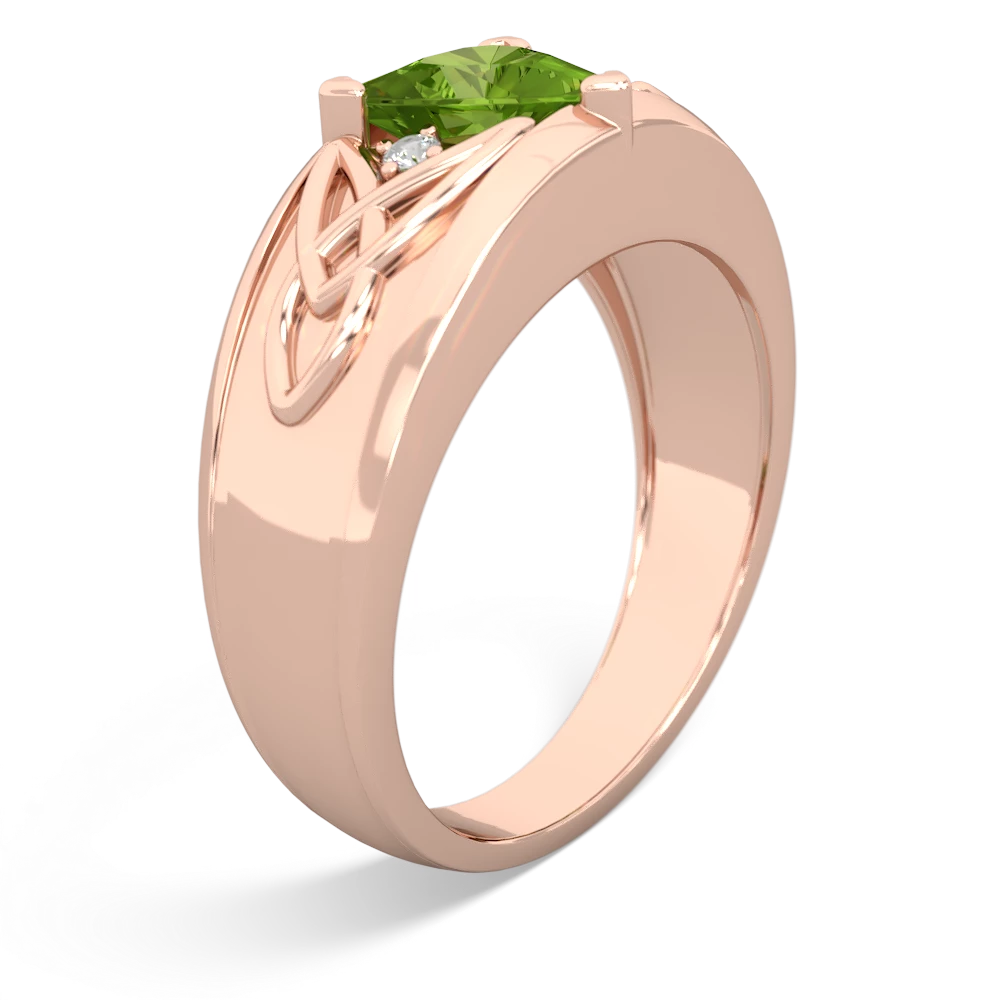 Peridot Celtic Trinity Knot Men's 14K Rose Gold ring R0440