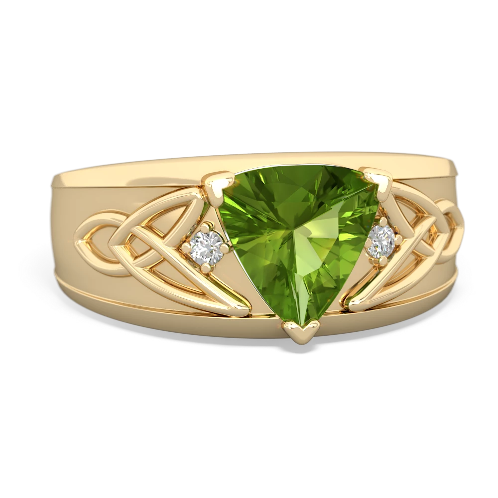 Peridot Celtic Trinity Knot Men's 14K Yellow Gold ring R0440 - front view