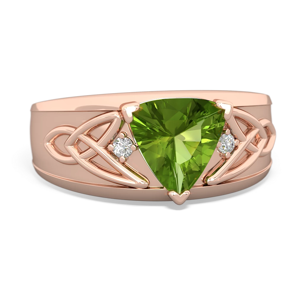 Peridot Celtic Trinity Knot Men's 14K Rose Gold ring R0440